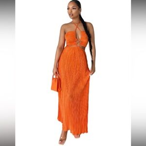 Vibrant Orange Backless Maxi Dress